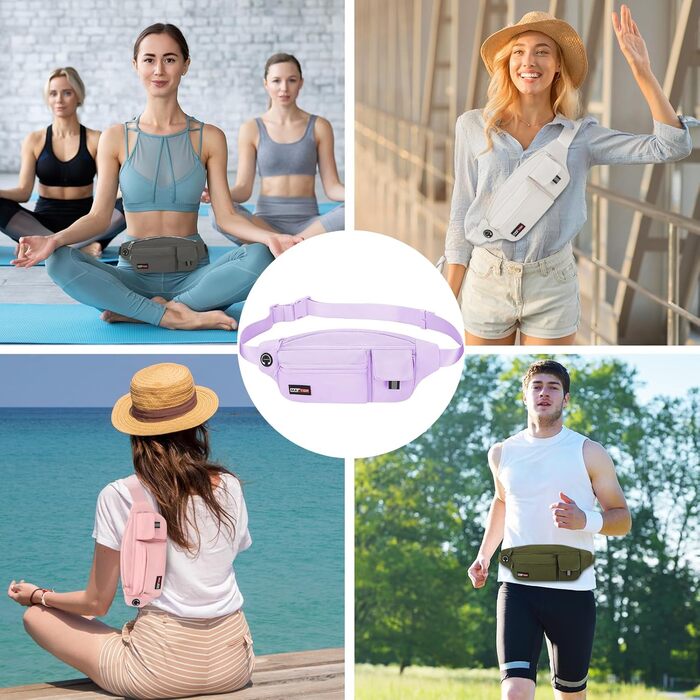 MAXTOP Поясна сумка на пояс для чоловіків та жінок, водонепроникна, для подорожей, фітнесу, йоги, бігу (фіолетова)