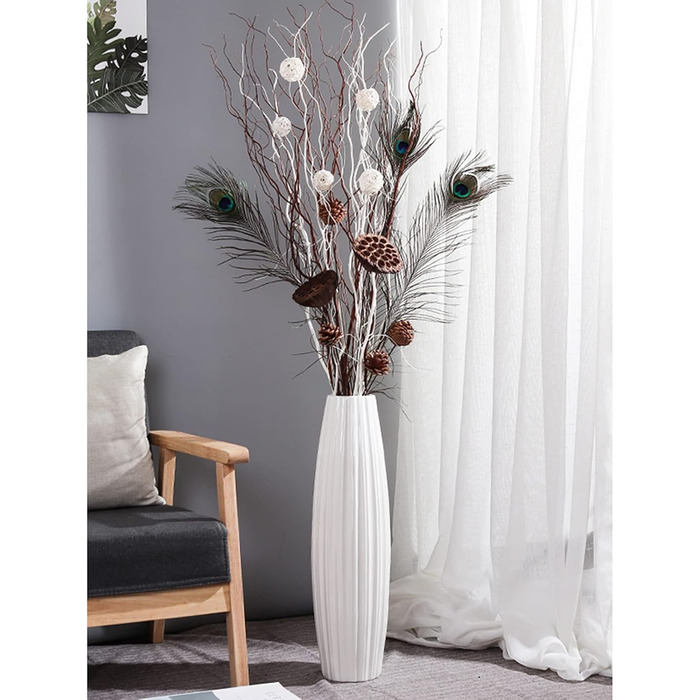 Керамічна ваза для квітів Fanquare з коричнево-чорними смугами, ручної роботи, висота 50 см (біло-смугаста)