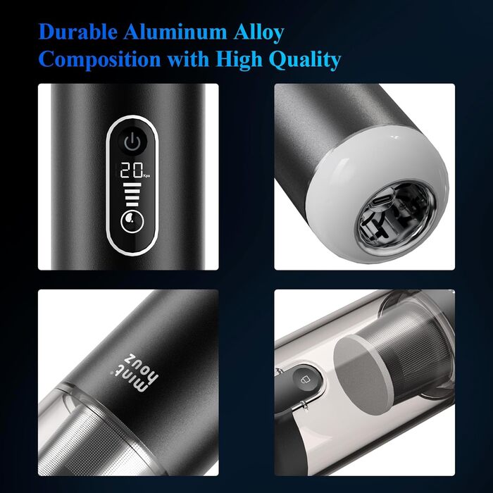 Портативний бездротовий пилосос Minthouz 20 KPa з LED-підсвічуванням, швидка зарядка QC 3.0, для авто, дому та офісу