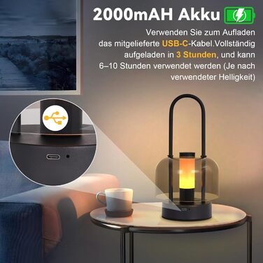 LED настільна лампа Homefire з регулюванням яскравості - акумуляторна, USB-C, 1800K-6500K, метал+акрил, чорна, з функцією пам'яті, для дому (портативна)