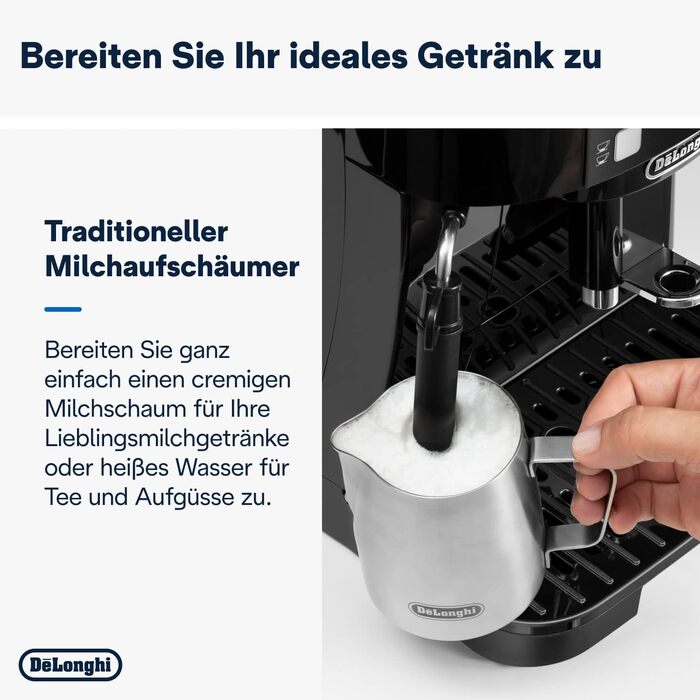 De'Longhi Magnifica S ECAM11.112.B, fully automatic coffee machine with milk frother for cappuccino, with espresso direct selection buttons and rotary dial, 2-cup function, black