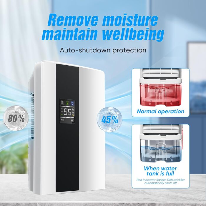 Електричний осушувач повітря 2-в-1 з очищувачем, тихий для дому, LED-дисплей, інтелектуальне керування вологістю, таймер 24 год, пульт ДУ