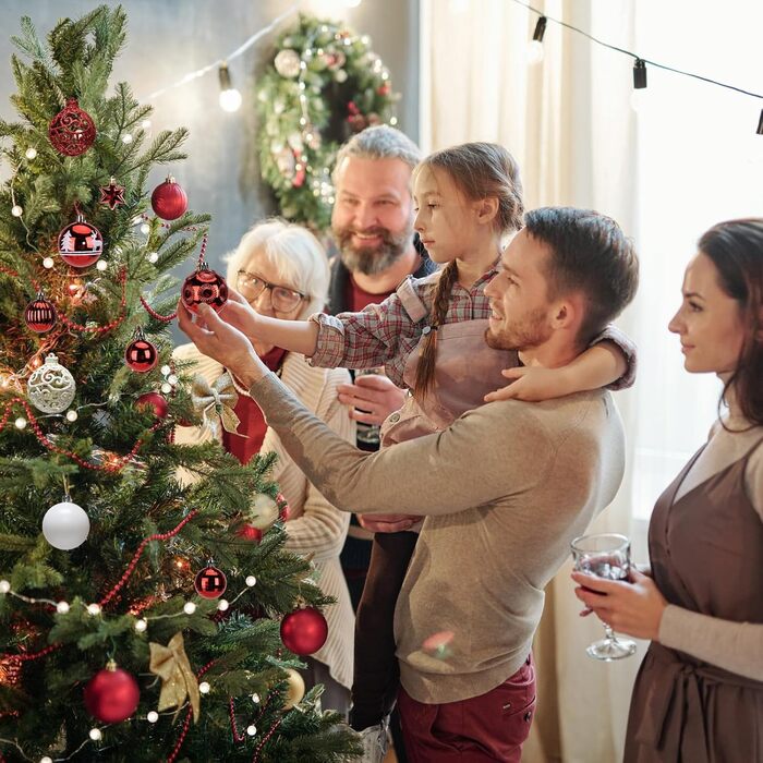 Набір прикрас на ялинку 101 шт., новорічний декор, пластикові кулі для ялинки, кулі на ялинку, зірка на верхівку, матові, глянцеві, багаторазові ялинкові кулі, 3, 4 та 6 см (червоні)