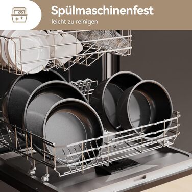 Набір посуду 17 предметів з знімним ручками, антипригарне покриття, для всіх типів плит, включаючи індукційні, сумісний з духовкою (темно-сірий)