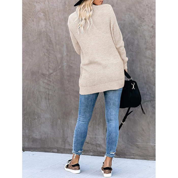 Жіночий в'язаний кардиган Saodimallsu з довгим рукавом, оверсайз, легкий, м'який, з кишенями, хакі (L, персиковий)