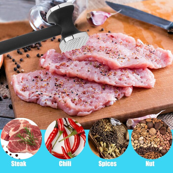 Подвійний м'ясорубка-молоток PUWOWYE для шніцелів та стейків, 22 см, чорний