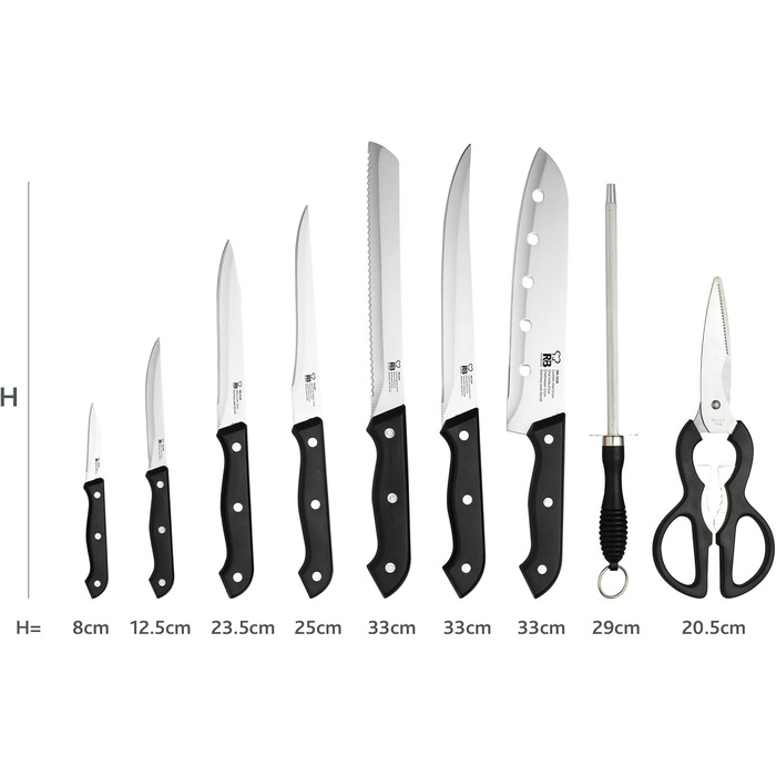 Набір кухонних ножів RENBERG Tenessy 15 предметів з дерев'яною ручкою | Набір професійних ножів з нержавіючої сталі