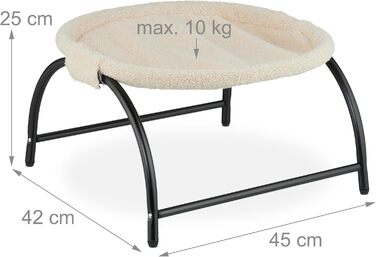 Кішка лежанка-гамак Relaxdays для котів, сталевий каркас, плюш, 25x45x42 см, бежевий/чорний