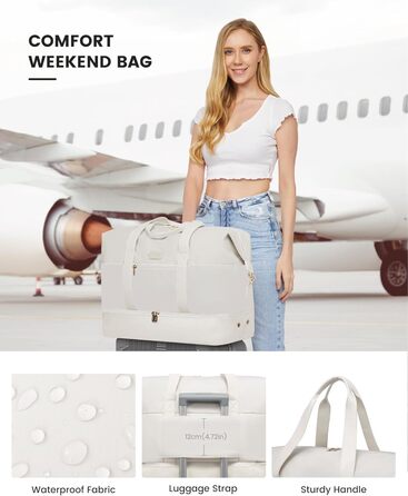 Сумка-дорожня LOVEVOOK Weekender для жінок, бежева 45x36x20 см: спортивна, ручна поклажа, сумка для пологового будинку, для подорожей з відділенням для взуття та косметичкою