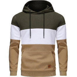 Чоловічий худі YuKaiChen з па́тчворком, великі рукави, капюшон, кольоровий, з кишенями, оливковий/білий/хакі