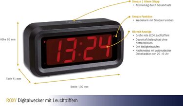 TFA Dostmann ROXY Digital Alarm Clock/Digital Clock/Table Clock, 60.2024.10, with Snooze Function, with Alarm Function, energy-saving LED technology, anthracite, L 130 x W 41 x H 65 mm