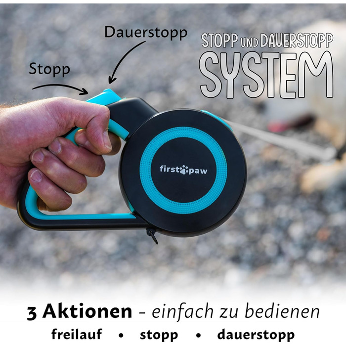 Висувна поводок для собак Rollleine 5м з функцією зупинки - зручний поводок для прогулянок, підходить для собак маленьких та середніх порід (до 20 кг), колір блакитний