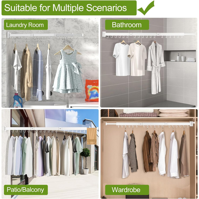 Настінна сушарка для білизни, розкладна, 3-секційна, біла. Максимальне навантаження 68 кг, 120 см (50 дюймів у складеному стані). Економія місця, ідеально для невеликих осель, білий колір.