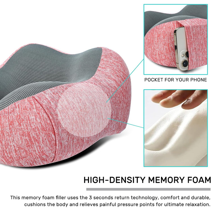 Подушка для шиї у літак - 2 шт. з піною з пам'яті, м'яка та підтримуюча, подушка для подорожей, сну, авто, поїзда та дому (Блакитний та Сірий) (Рожевий та Сірий)