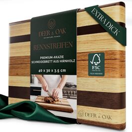 Bamboo Cutting Board Deer & Oak 60x40x3.2 cm, Double-Sided with Juice Grooves and Side Handles, Pre-oiled Serving and Carving Board (Striped Board)