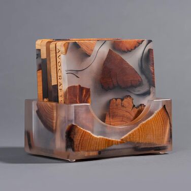 Wooden Coaster Set, Epoxy Coasters, Modern Coasters with Holder, Cedar Wood Coasters (4, add holder)