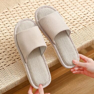 Легкі літні домашні тапочки з льону для жінок та чоловіків, відкриті сандалії, розмір 36/37 EU, вузька форма, хакі