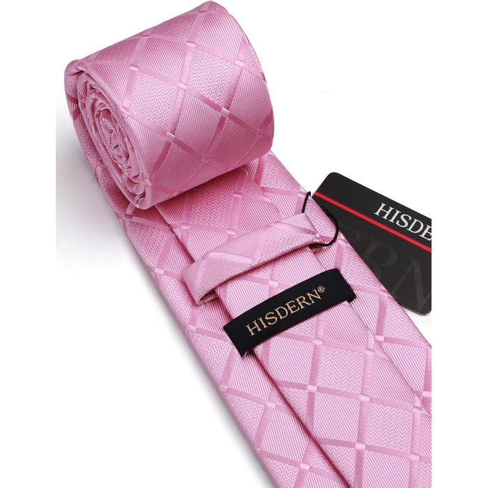 HISDERN Комплект краватки та нагрудного хустинки в клітинку для чоловіків (K Рожевий)