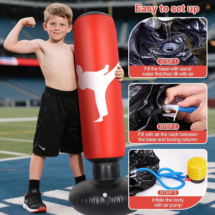 Дитячий боксерський мішок 160 см з рукавичками та насосом, надувний, для занять карате та тхеквондо, червоний
