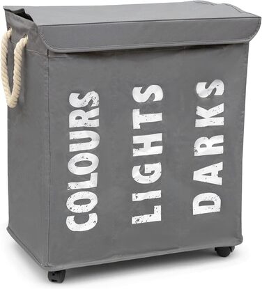 hausratplus Osoltus Laundry Box - Laundry Sorter with Lid & Wheels - Bathroom Organizer - Laundry Basket - Laundry Chest - Bathroom Laundry Sorting System - Grey