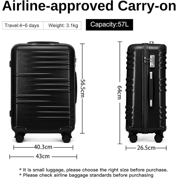 Чемодан ручної опішки British Traveller, середній, 64*43*26.5 см, з TSA-замком, ABS+PC, 24'+28' (Чорний)