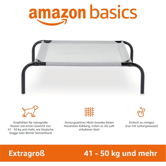 Amazon Basics Elevated Dog Pet Bed, Gray, Size 130 x W 80 x H 19 cm (XL)