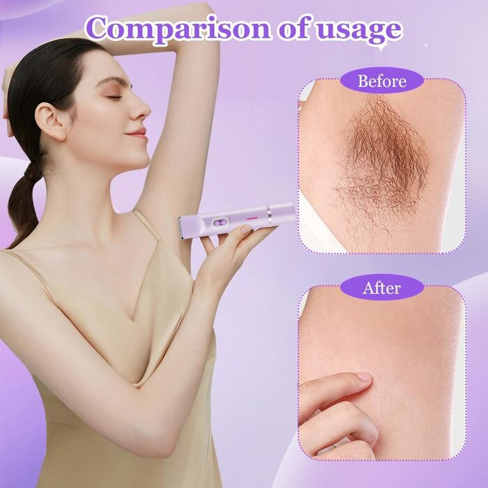 Електричний триммер для бікіні 2-в-1 для жінок та чоловіків – для гладкої шкіри, для інтимної зони, фіолетовий