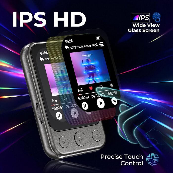 MP3-плеєр 64GB Bluetooth 5.3 з кліпсою та динаміком, спортивний музичний плеєр з сенсорним екраном та кнопками, регулятор гучності, FM-радіо, запис голосу, розширюється до 128GB, чорно-коричневий