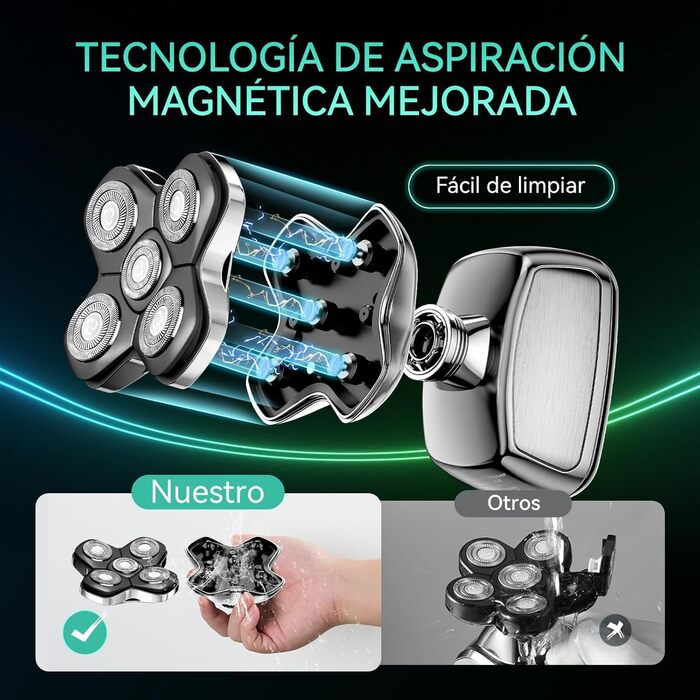 Електричний чоловічий бритва Kensen 3-в-1, IPX6, водонепроникний, для гоління голови з 5D-головками, тример для волосся та носа, для мокрого та сухого гоління, зарядка USB-C