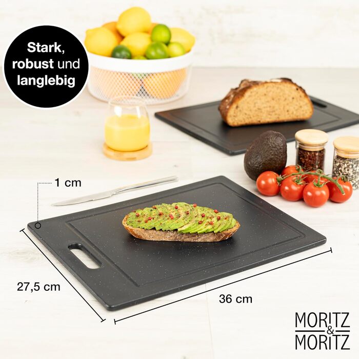 Набір обробних дощок Moritz & Moritz з пластику з імітацією граніту - 25 x 15 см, BPA Free, для сніданку, гігієнічні, придатні для миття в посудомийній машині (Великий, 4 шт.)