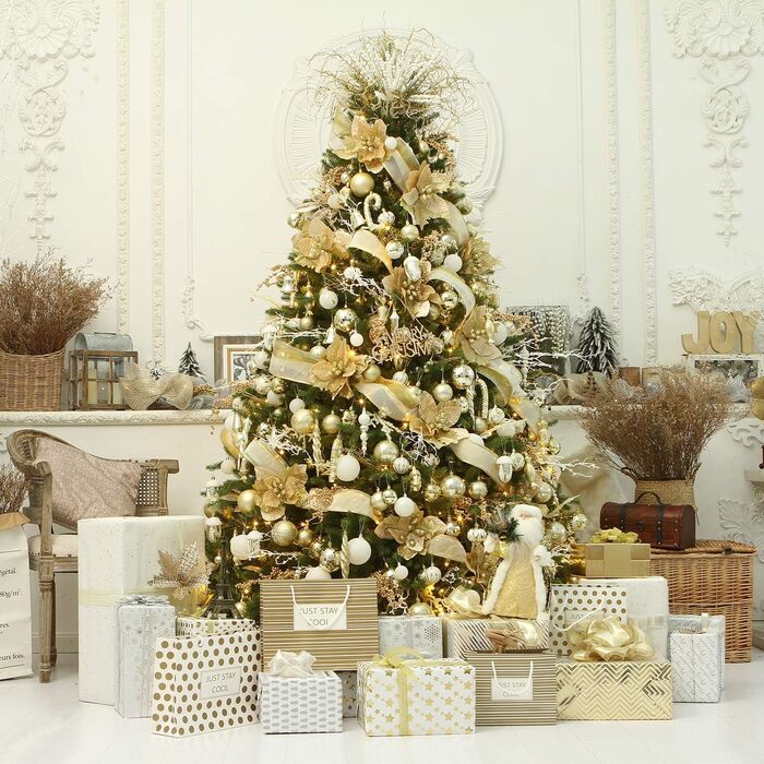 Декоративна куля на ялинку Sea Team з малюнком та блискучими прикрасами, набір (60 мм, золотий)