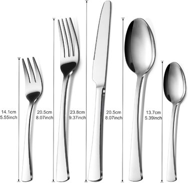Bestdin Cutlery Set 12 People, 60-Piece Stainless Steel Cutlery Set, Dining Cutlery Set with Knife Fork Spoon, High-Quality Stainless Steel Cutlery, Dishwasher Safe. Silver Polished 60 Piece 60 Piece
