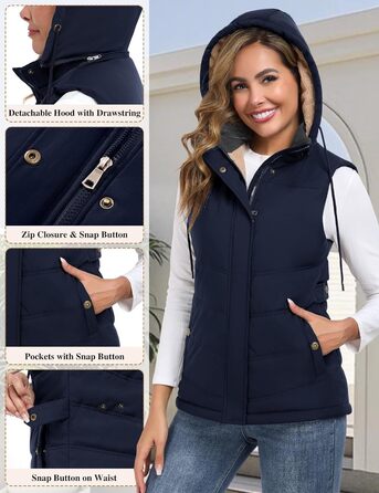 Жіноча степкова жилетка Tuopuda з капюшоном, флісова підкладка, тепла зимова куртка без рукавів, термо жилетка з коміром-стійкою, на блискавці, осінь/зима (темно-синій, XXL)