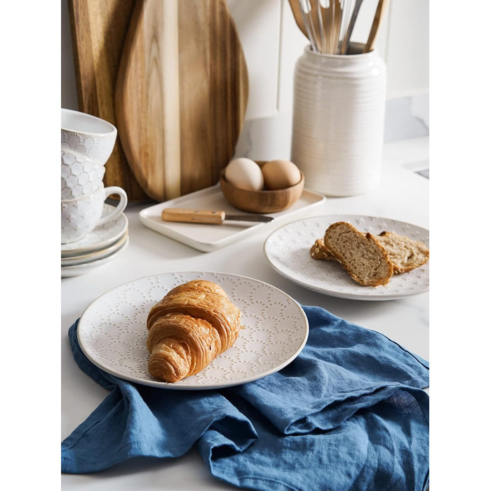 Набір посуду LE TAUCI: 12 елементів (4 сервізи) – тарілки, десертні тарілки, миски, білий колір, для миття в посудомийній машині