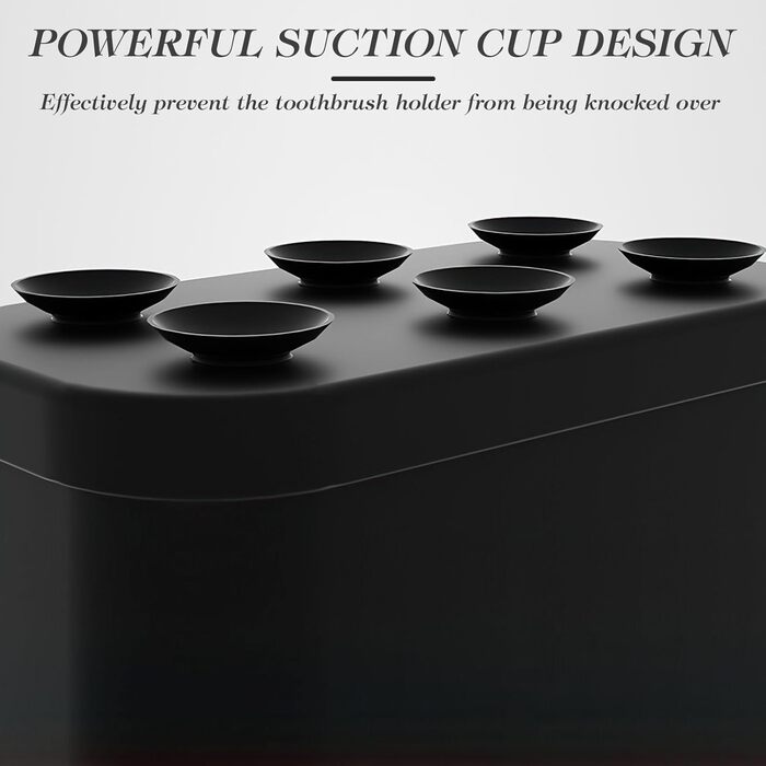 Тримач для зубних щіток з силікону, органайзер для ванної кімнати з присосками, 5 слотів, водонепроникний, для сім'ї (чорний)