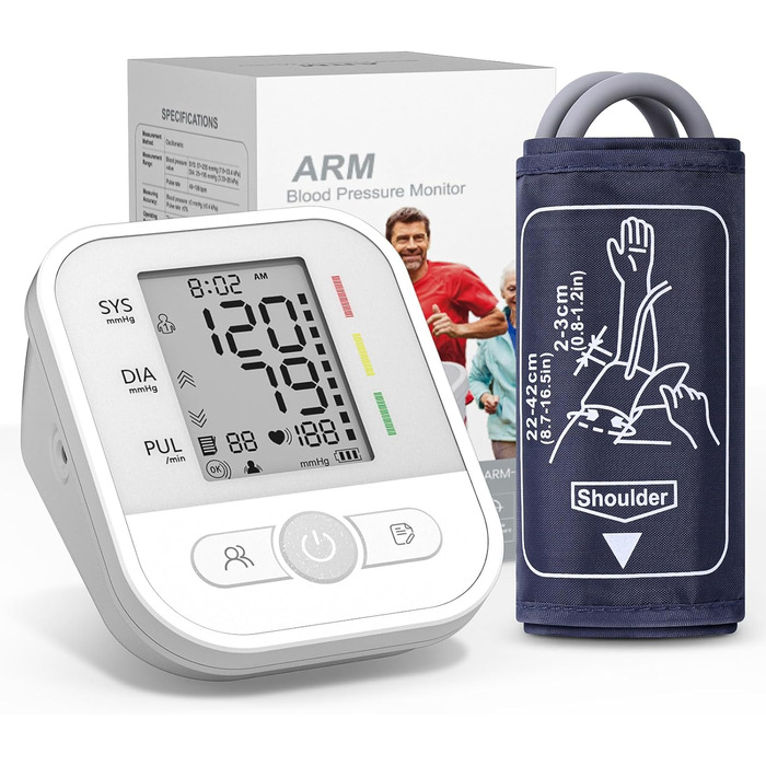 Автоматичний тонометр на плече з LCD-дисплеєм та регульованою манжетою (22–42 см), One-Touch, перловий колір