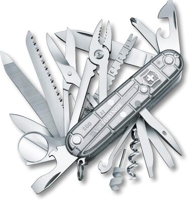 Мультитул Victorinox Swiss Champ: 33 функції, ніж, відкривачка, викрутка, прозорий сріблястий