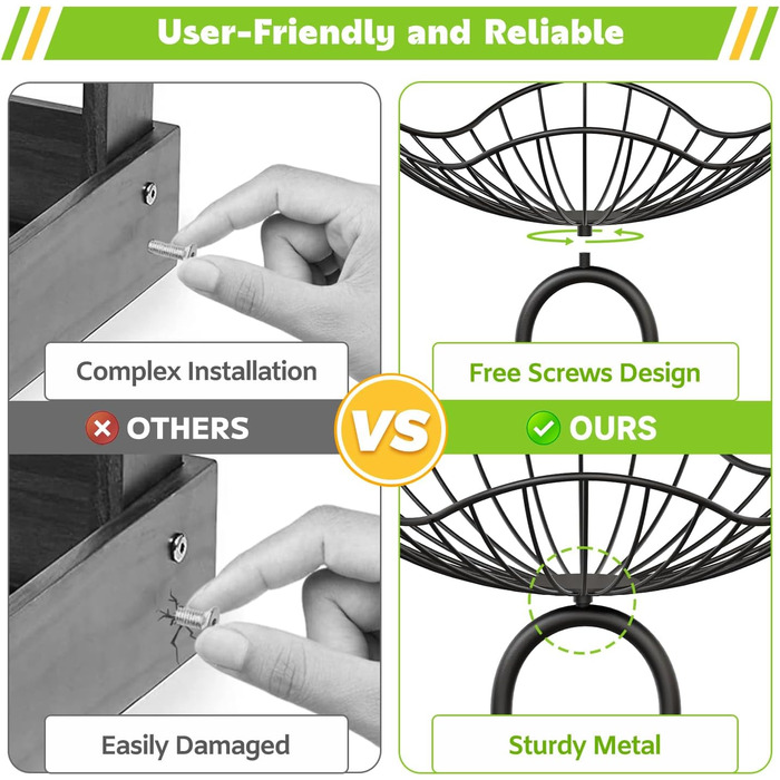 PouHenier 5-ярусна металева фруктова корзина для зберігання фруктів та овочів, чорного кольору з підставкою для бананів