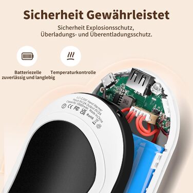 Електричні грілки для рук 2 шт. 10000 мАг з цифровим дисплеєм, USB-зарядка, Powerbank, подарунок на зиму для жінок та дітей (чорний/сріблястий)