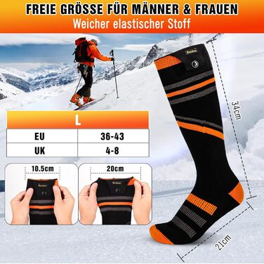 Гріючі шкарпетки для жінок та чоловіків, 7000mAh, 4 режими нагріву, для зимових видів спорту (лижі, піші прогулянки, велоспорт), розмір 36-43