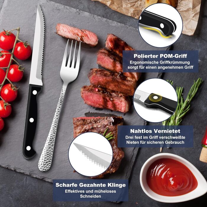 Набір столових приборів HaWare, 72 шт. з нержавіючої сталі (12 осіб), з ножем, виделкою, ложкою, сучасна ручка 'молоток', для дому/вечірки/готелю/ресторану, блискучий, придатний для миття в посудомийній машині. Включає ніж для стейку.