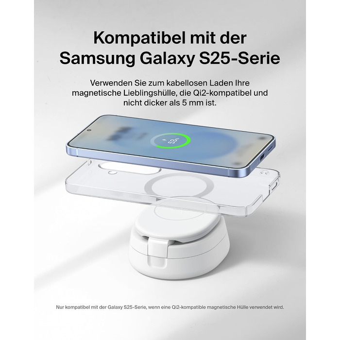 Бездротова зарядна станція 2-в-1 Belkin BoostCharge Qi2 15W MagSafe для iPhone 17, AirPods, Pixel, біла (з адаптером 30 Вт)