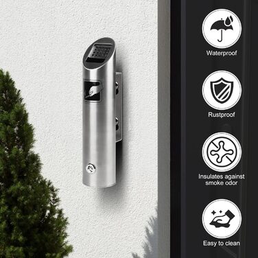 Настінний попільничка CPROSP з нержавіючої сталі, 28.5 x 6.5 см, з замком, для саду, двору, вілли, монтаж на стіну