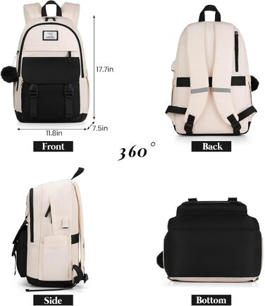 Жіночий рюкзак MOMUVO для підлітків та жінок, для ноутбука 15.6' | Коледжний рюкзак для школярок та студенток (Чорний, Бежевий)
