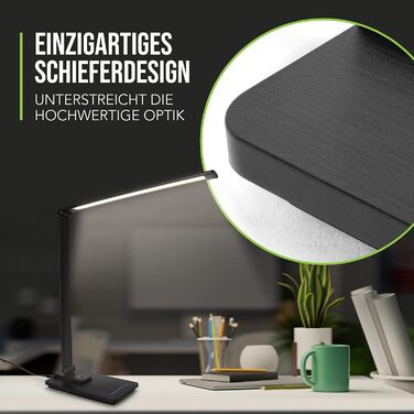 SMARTIVE LED лампа настільна з бездроговою зарядкою - офісна лампа з 10W бездротовою зарядкою, регульоване світло, USB вихід, чорний колір