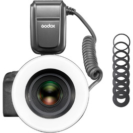 Godox MF-R76 Макро-кільцевий спалах, допоміжні лампи фокусування, незалежне регулювання яскравості, акумулятор Li-Ion, 8 адаптерних кільця для камер