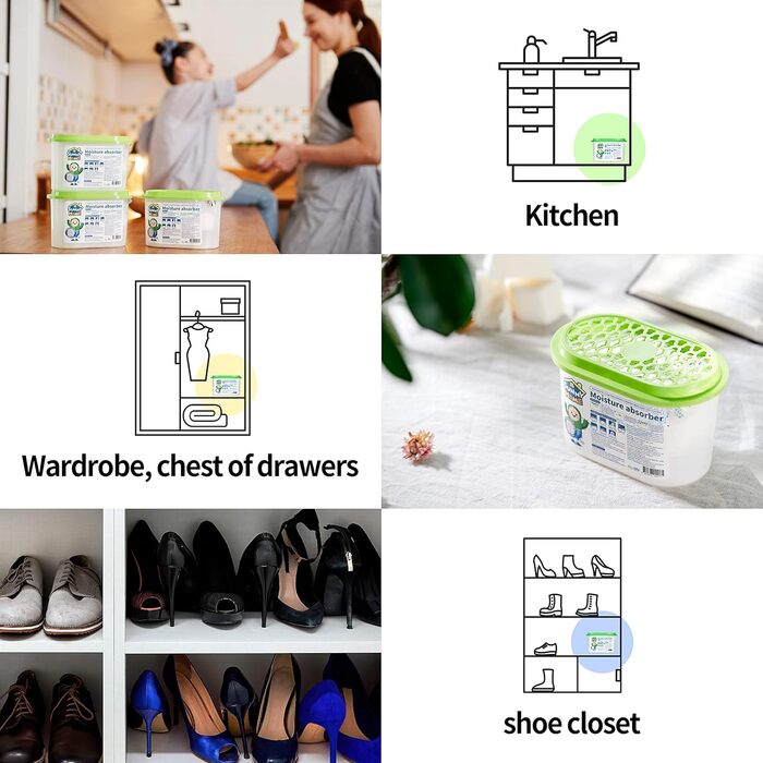 SUNNY HOME Moisture Absorbers (8 Pack) 260g Odorless for Home, Odor Eliminator, Dehumidifier, and Odor Remover for Closet, Bathroom, Kitchen (8)