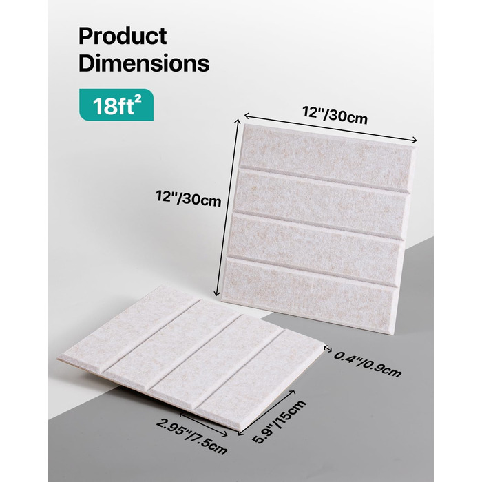 Самоклеючі акустичні панелі Soundsbay для шумоізоляції зі поліестеру, 30×30×0.9 см, світло-бежевий, набір 18 шт — звукопоглинаючі плити для стін