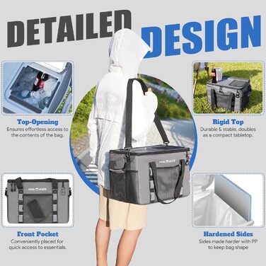 Сумка-холодильник INSMEER 40L, XXL, для 60 банок - ізотермічна сумка-холодильник з відкривачем, посилені бокові стінки, 2 тримачі для стаканів, для пікніка, кемпінгу, пляжу, подорожей