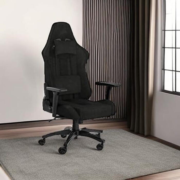Ігрове крісло Corsair TC100 Relaxed, тканинне, ергономічне, знімна подушка з пам'яттю, регульовані підлокітники, чорний, сталева рама